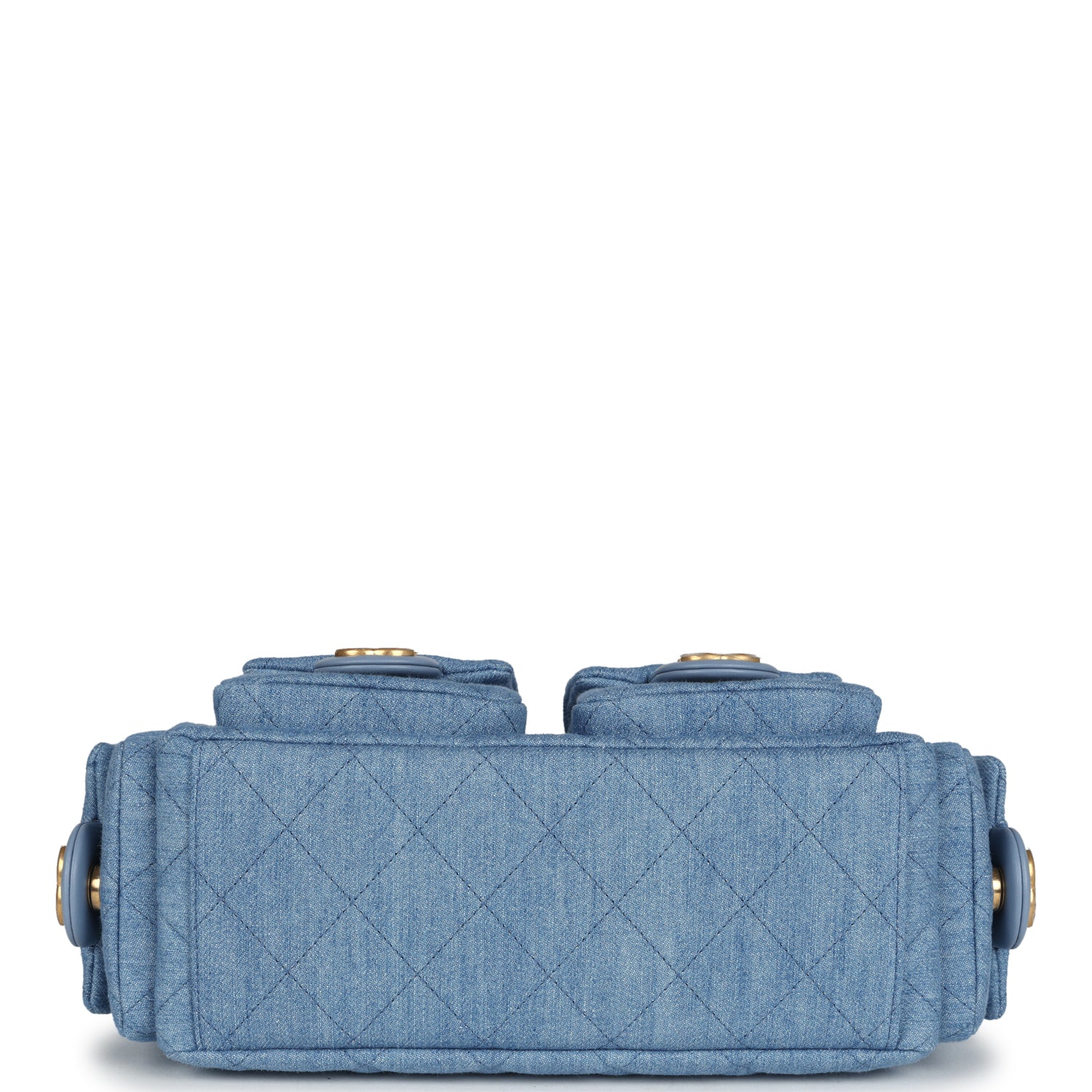 Large Cargo Hobo Bag Light Blue Washed Denim Brushed Gold Hardware