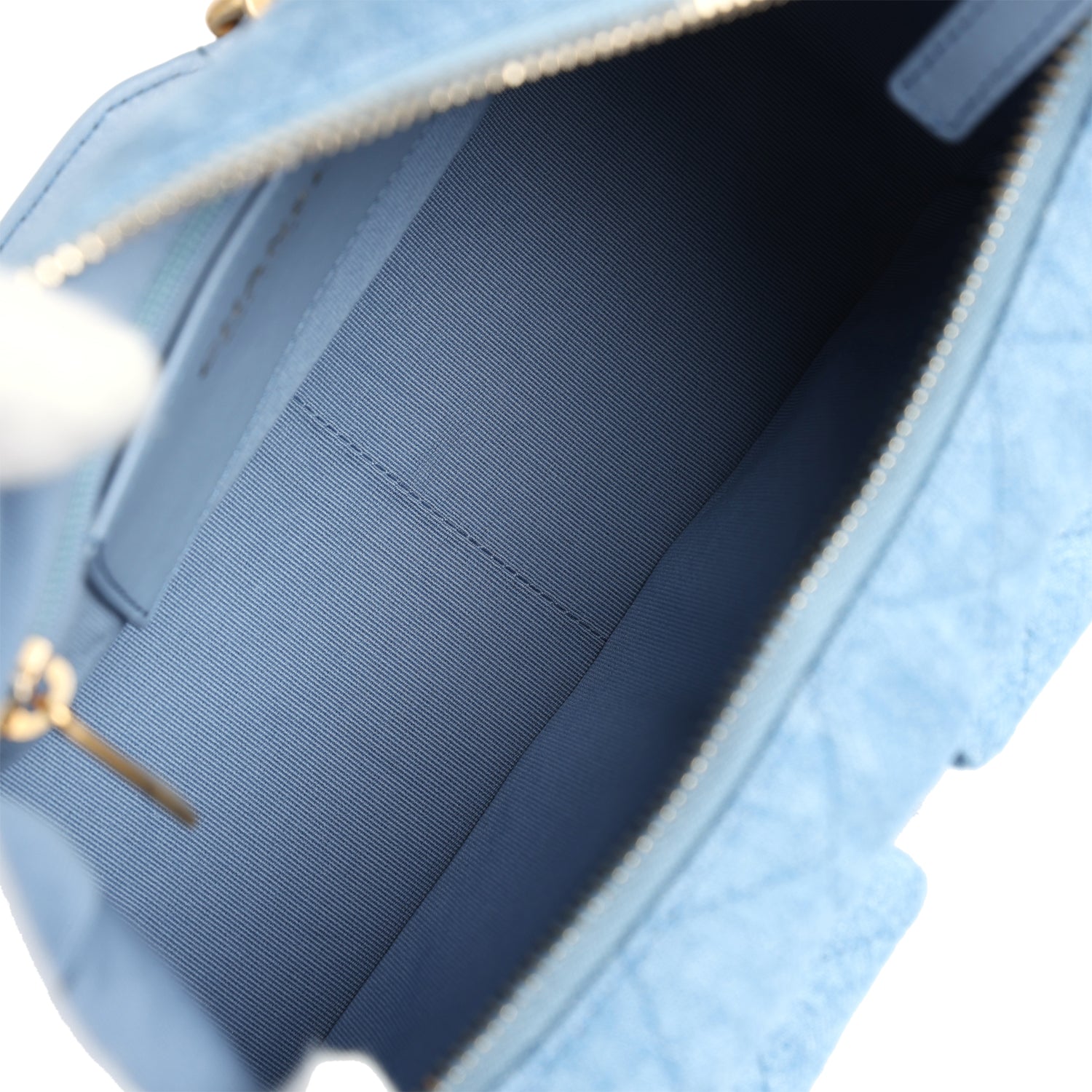Large Cargo Hobo Bag Light Blue Washed Denim Brushed Gold Hardware
