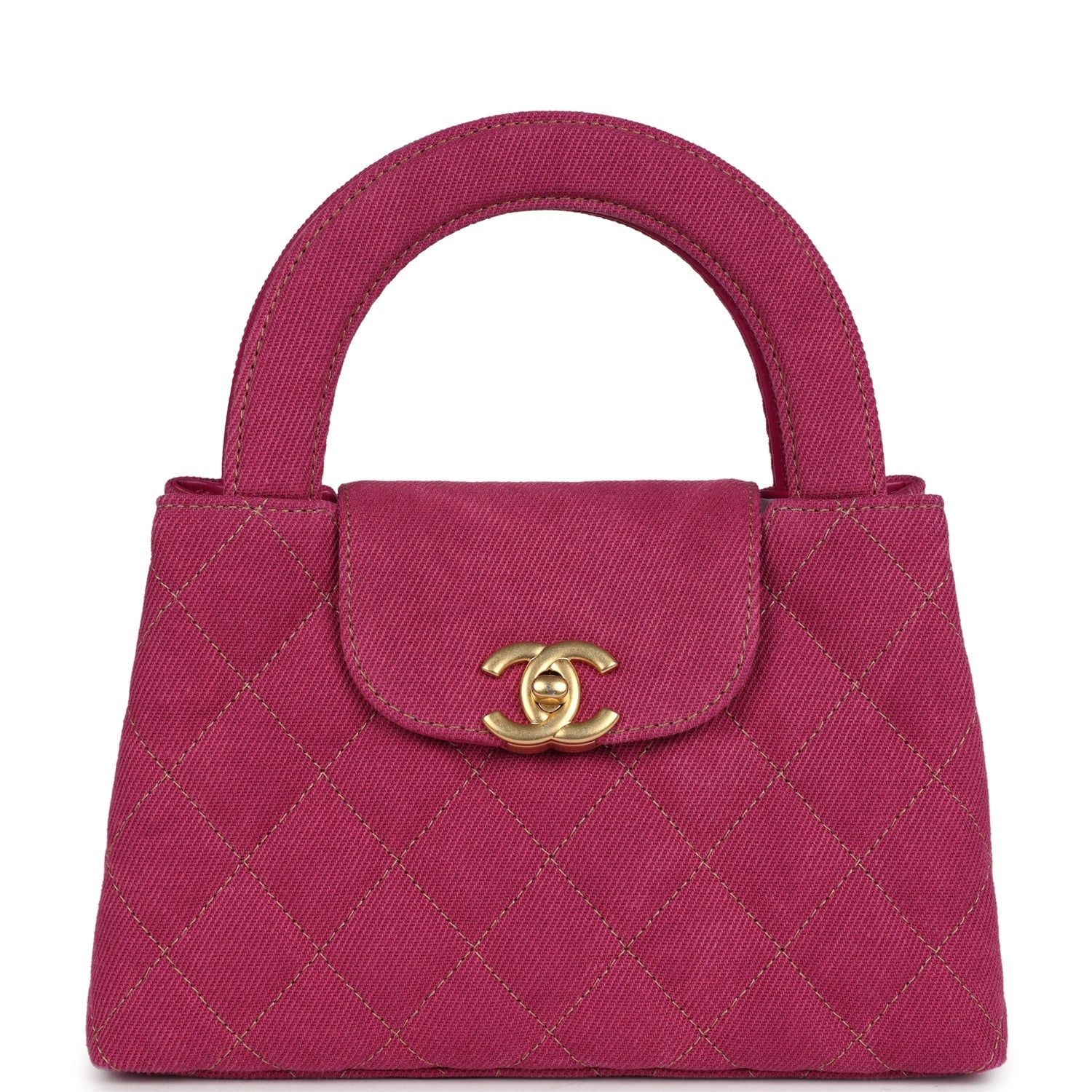 Small Kelly Shopper Pink Washed Denim Brushed Gold Hardware