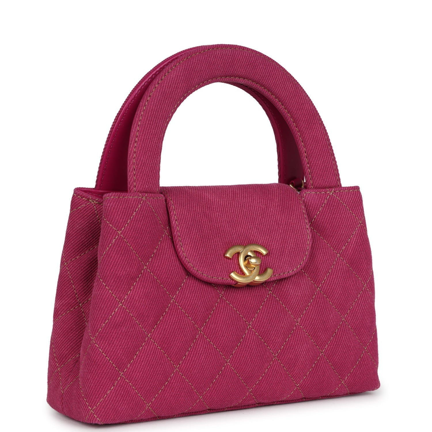 Small Kelly Shopper Pink Washed Denim Brushed Gold Hardware