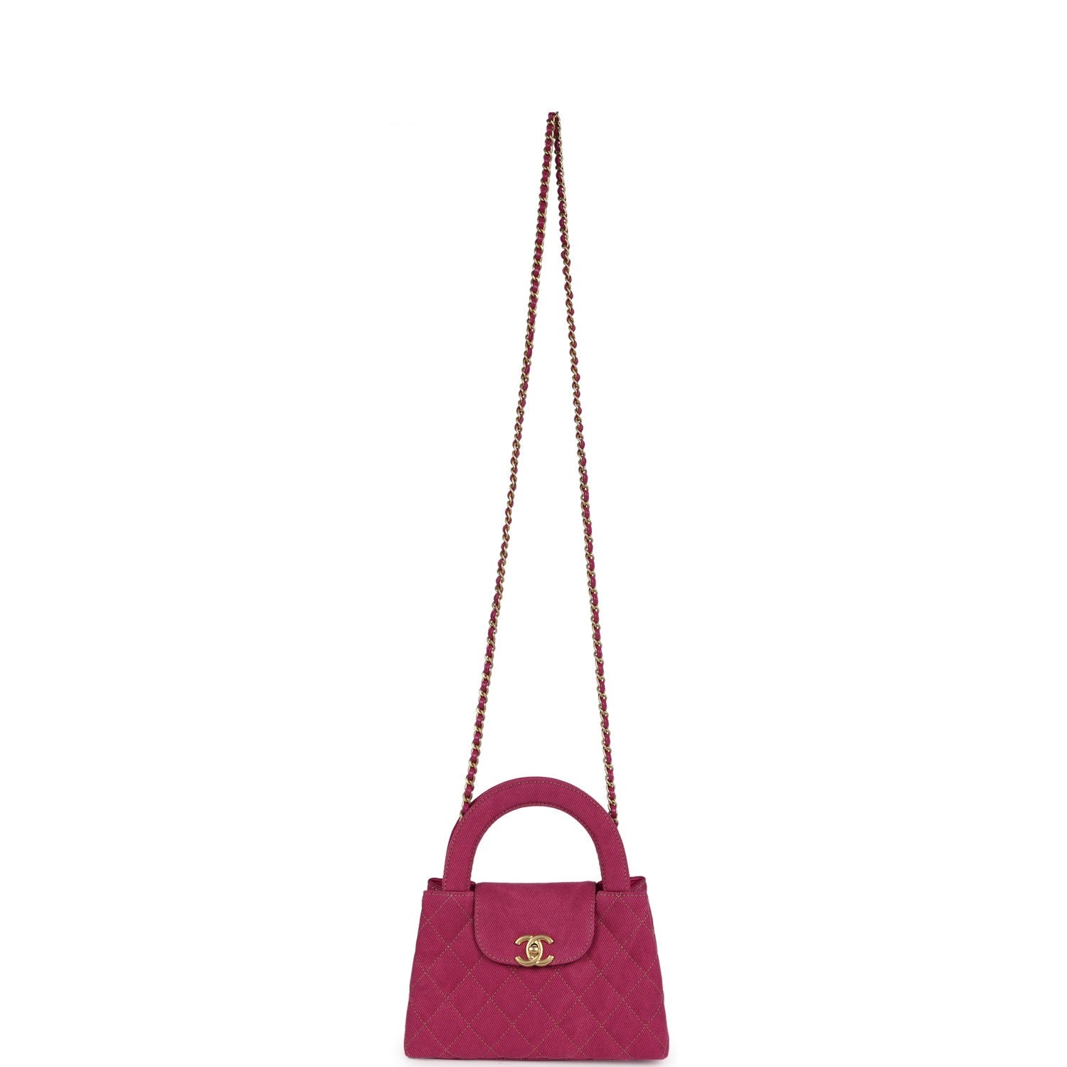 Small Kelly Shopper Pink Washed Denim Brushed Gold Hardware
