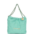 Small 22 Bag Light Green Washed Denim Gold Hardware