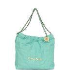 Small 22 Bag Light Green Washed Denim Gold Hardware