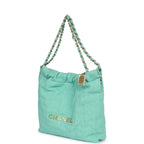 Small 22 Bag Light Green Washed Denim Gold Hardware