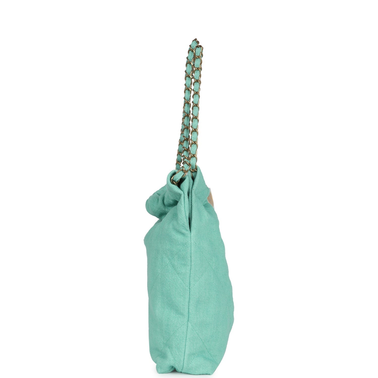 Small 22 Bag Light Green Washed Denim Gold Hardware
