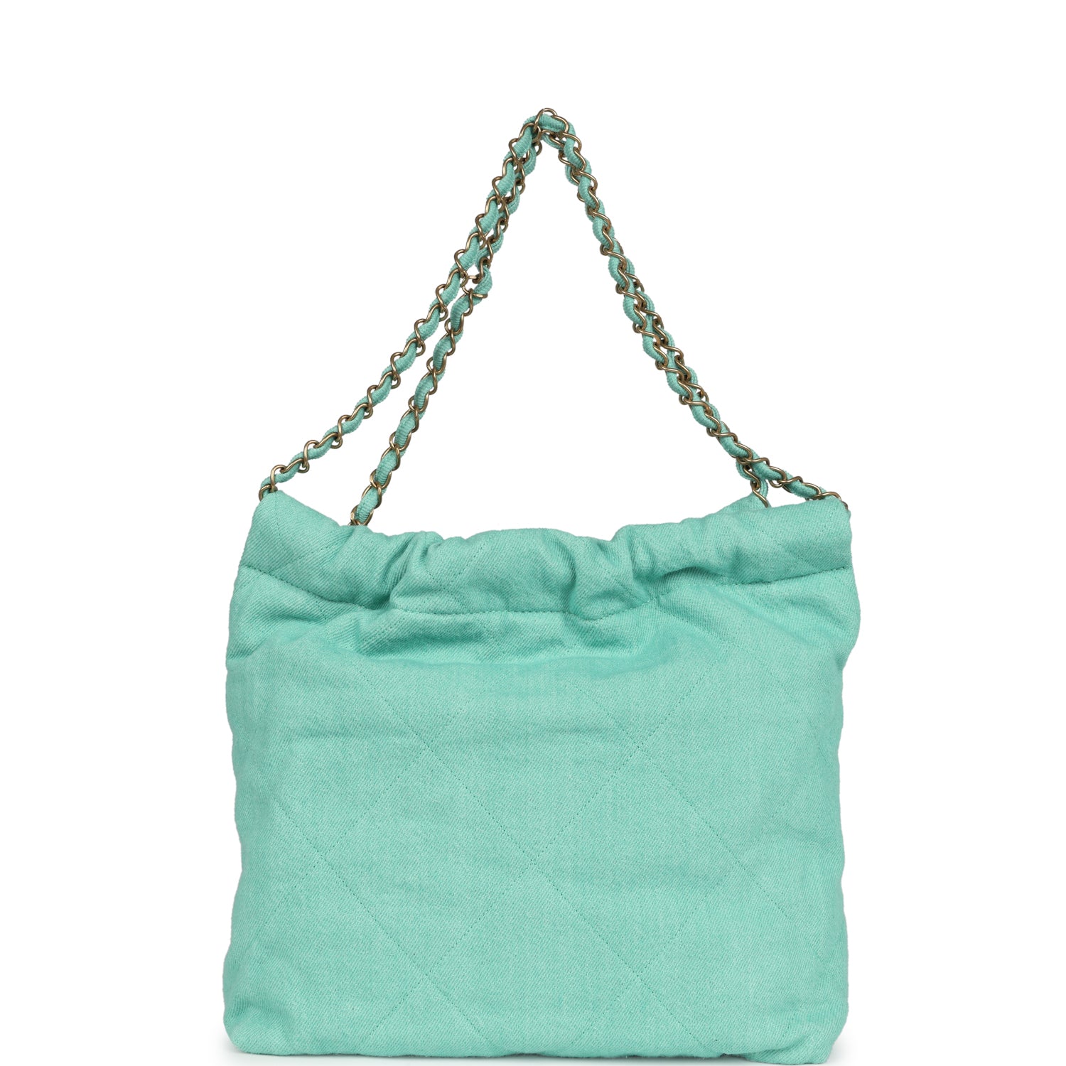 Small 22 Bag Light Green Washed Denim Gold Hardware
