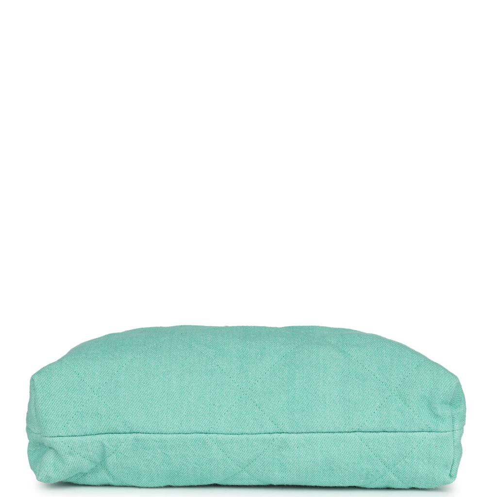 Small 22 Bag Light Green Washed Denim Gold Hardware