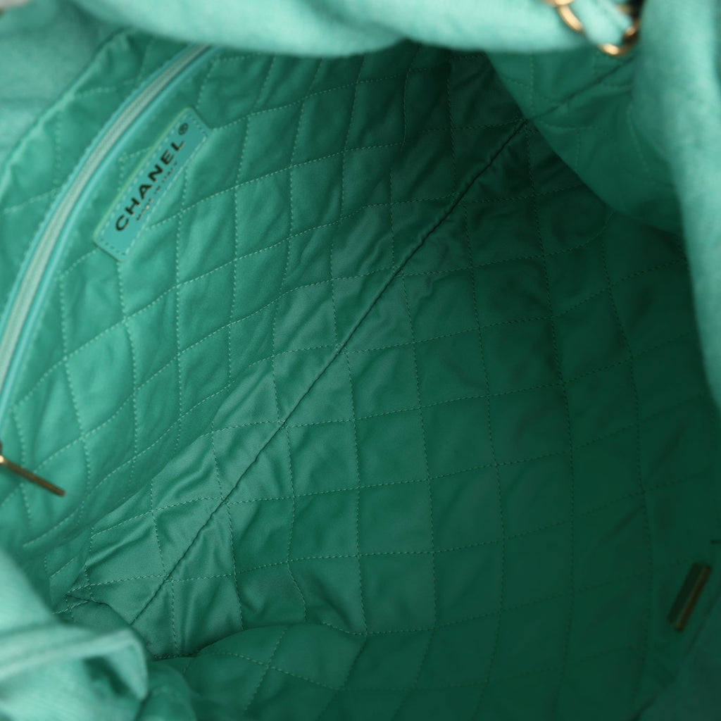 Small 22 Bag Light Green Washed Denim Gold Hardware
