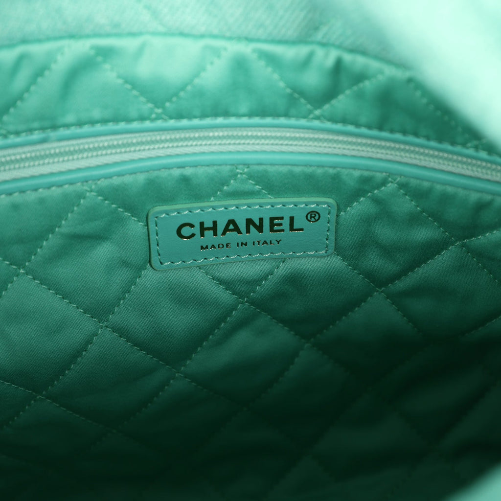 Small 22 Bag Light Green Washed Denim Gold Hardware
