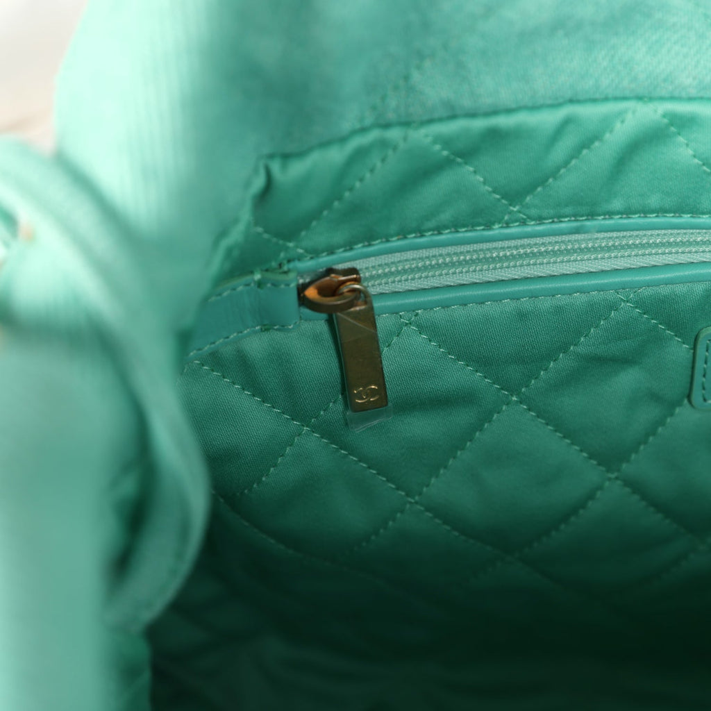 Small 22 Bag Light Green Washed Denim Gold Hardware