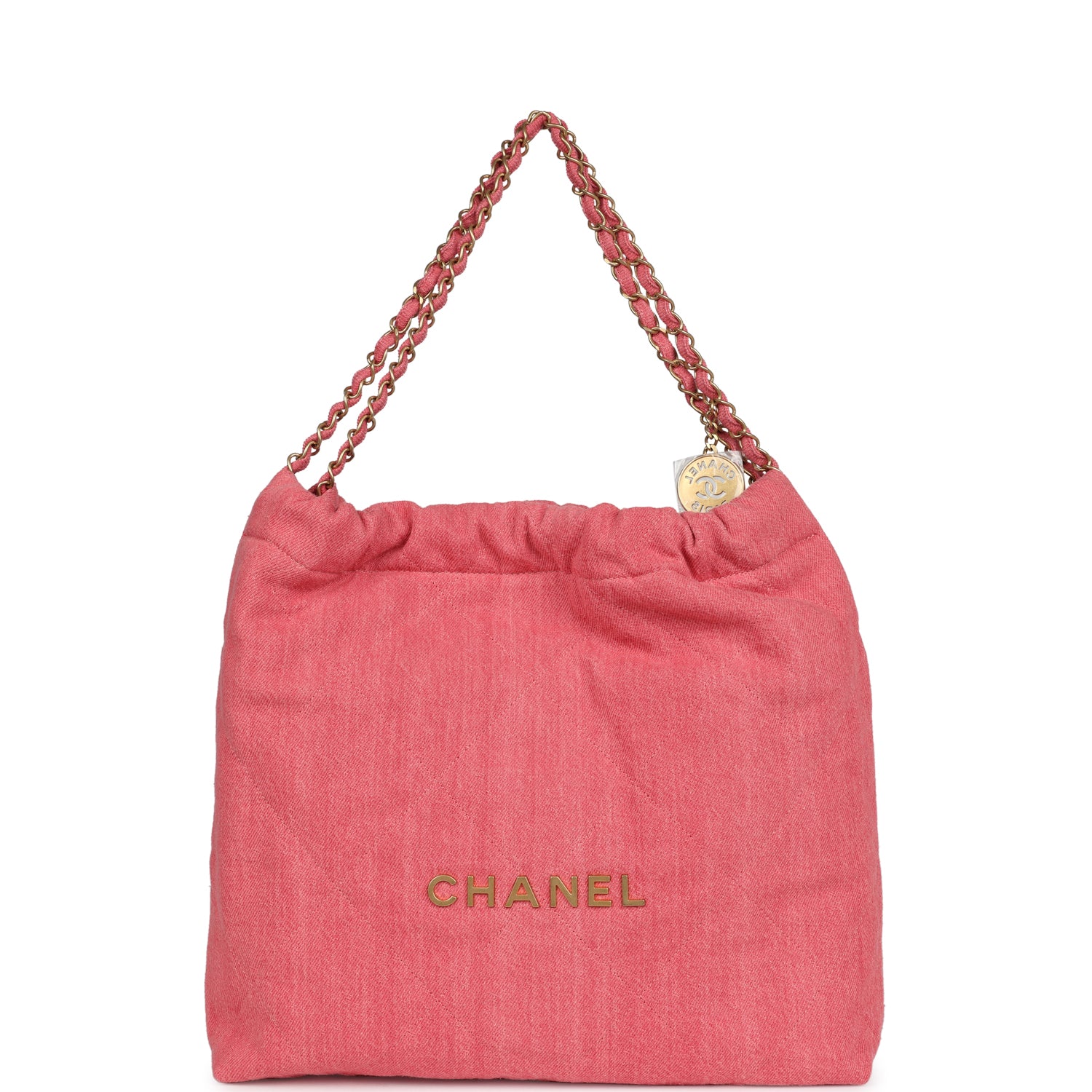 Small 22 Bag Light Red Washed Denim Gold Hardware