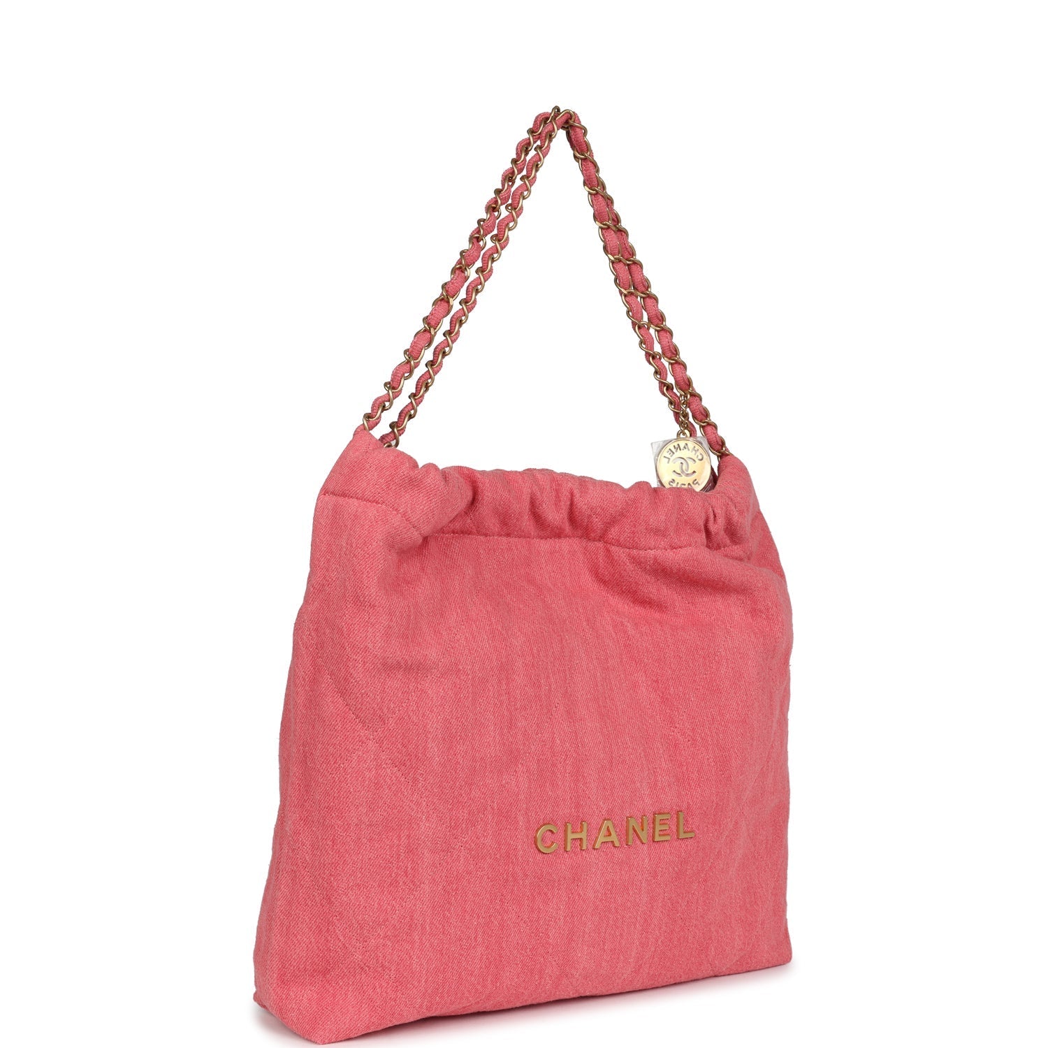 Small 22 Bag Light Red Washed Denim Gold Hardware