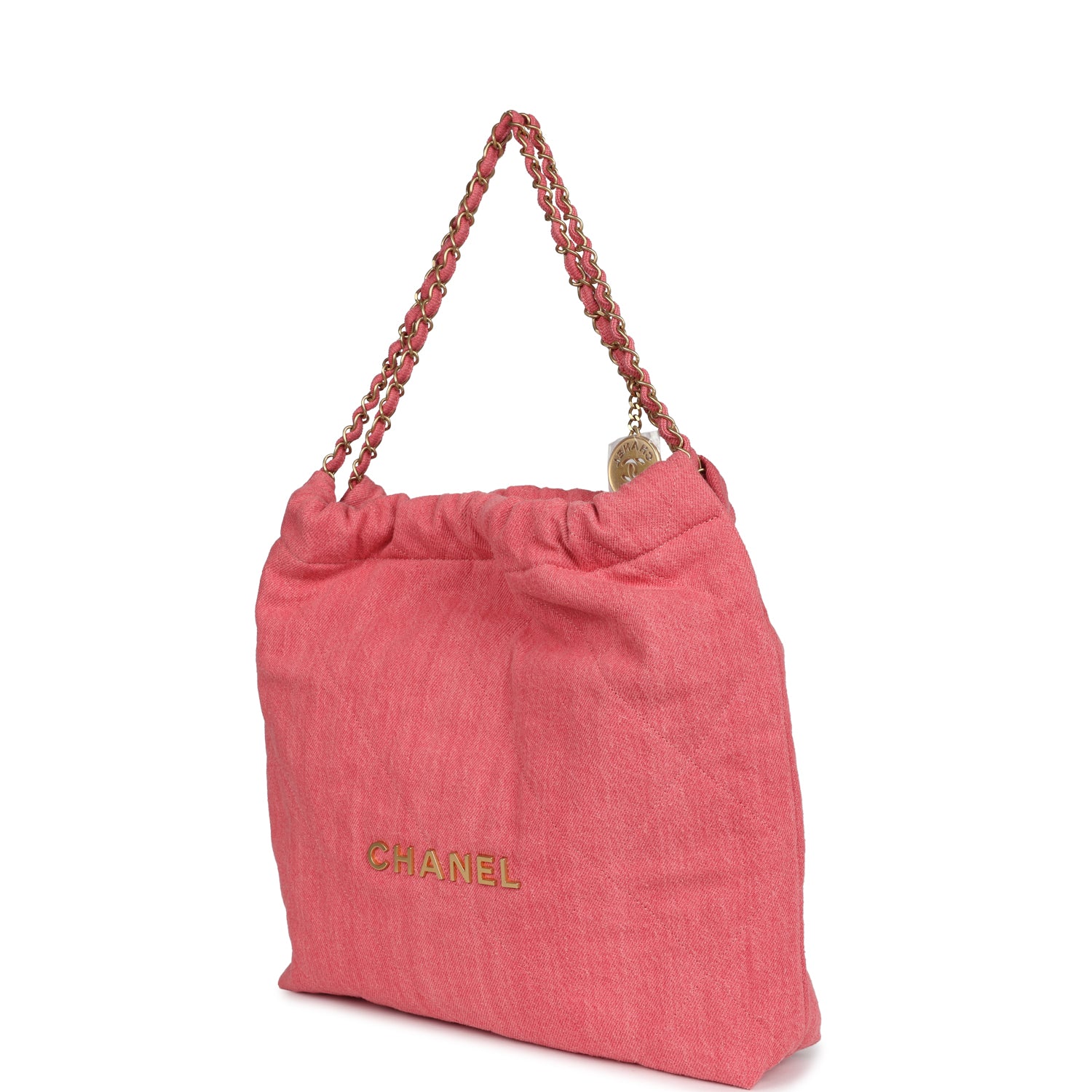 Small 22 Bag Light Red Washed Denim Gold Hardware