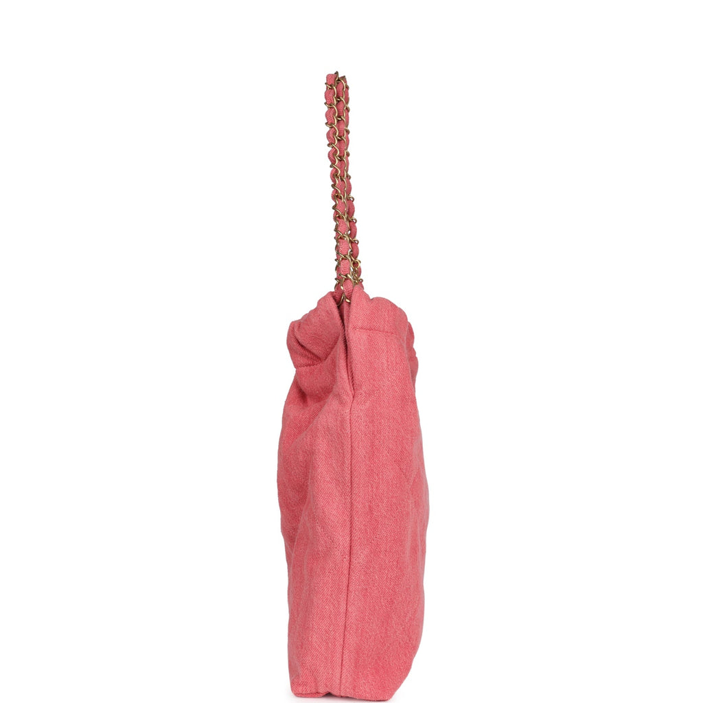 Small 22 Bag Light Red Washed Denim Gold Hardware