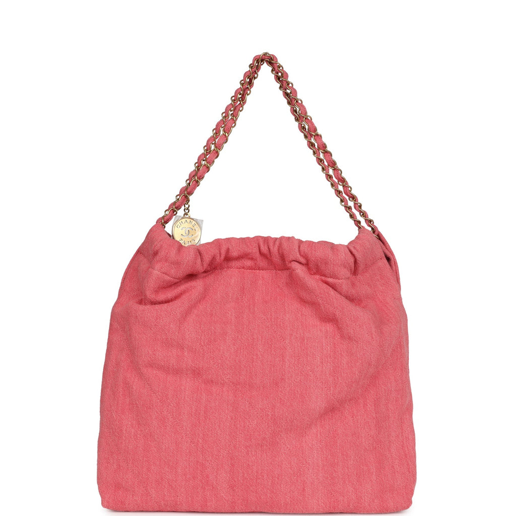 Small 22 Bag Light Red Washed Denim Gold Hardware