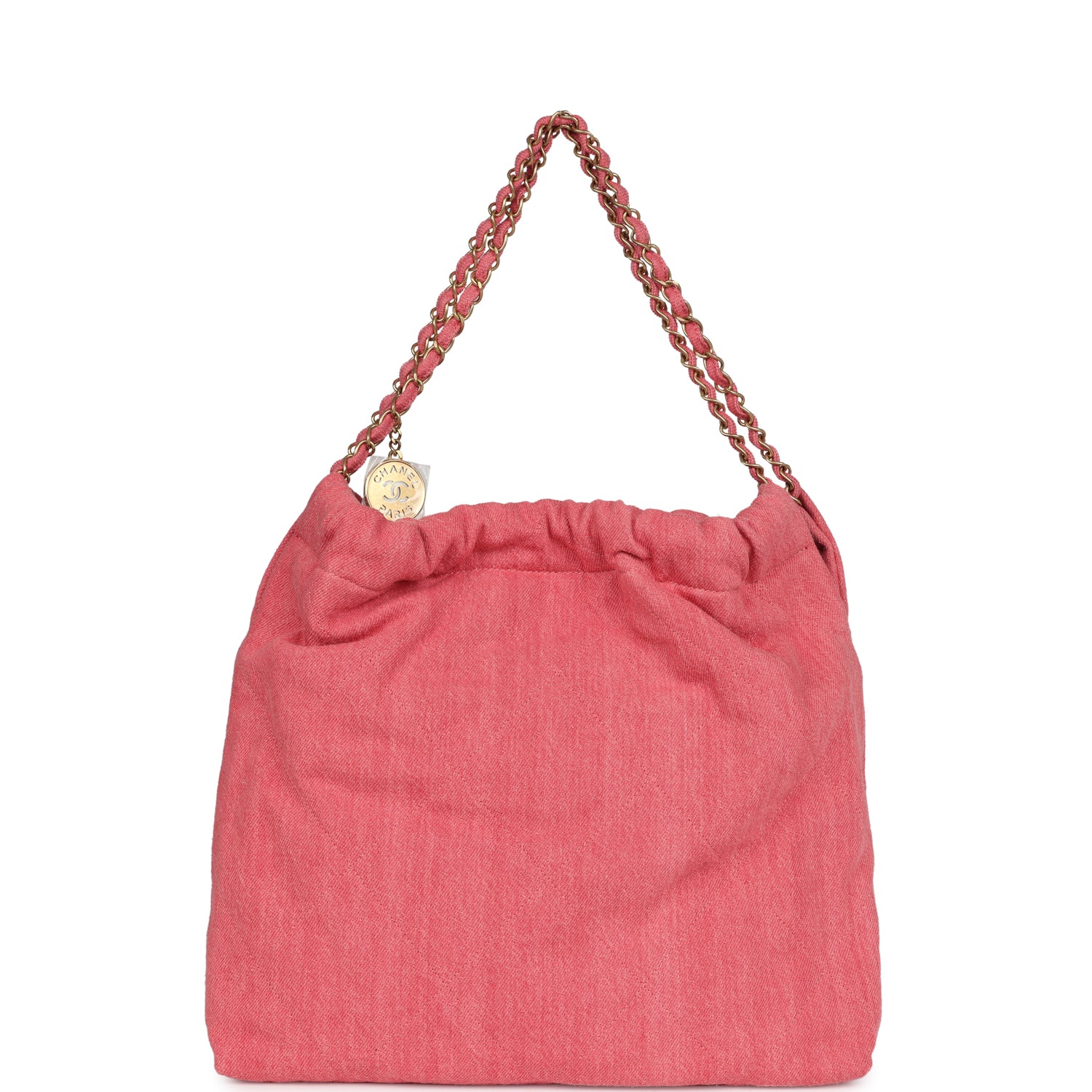 Small 22 Bag Light Red Washed Denim Gold Hardware