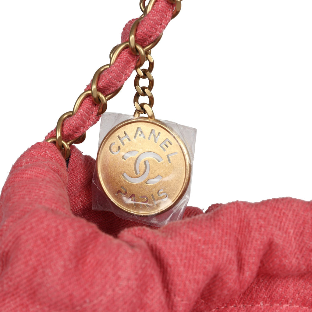 Small 22 Bag Light Red Washed Denim Gold Hardware