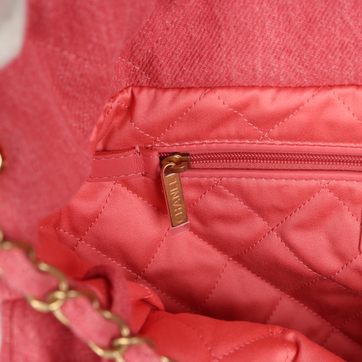 Small 22 Bag Light Red Washed Denim Gold Hardware