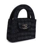 Nano Kelly Shopper Black and Grey Printed Denim Ruthenium Hardware