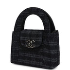 Nano Kelly Shopper Black and Grey Printed Denim Ruthenium Hardware