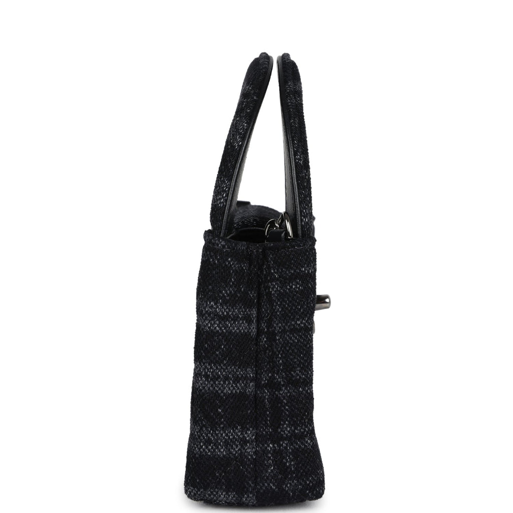 Nano Kelly Shopper Black and Grey Printed Denim Ruthenium Hardware