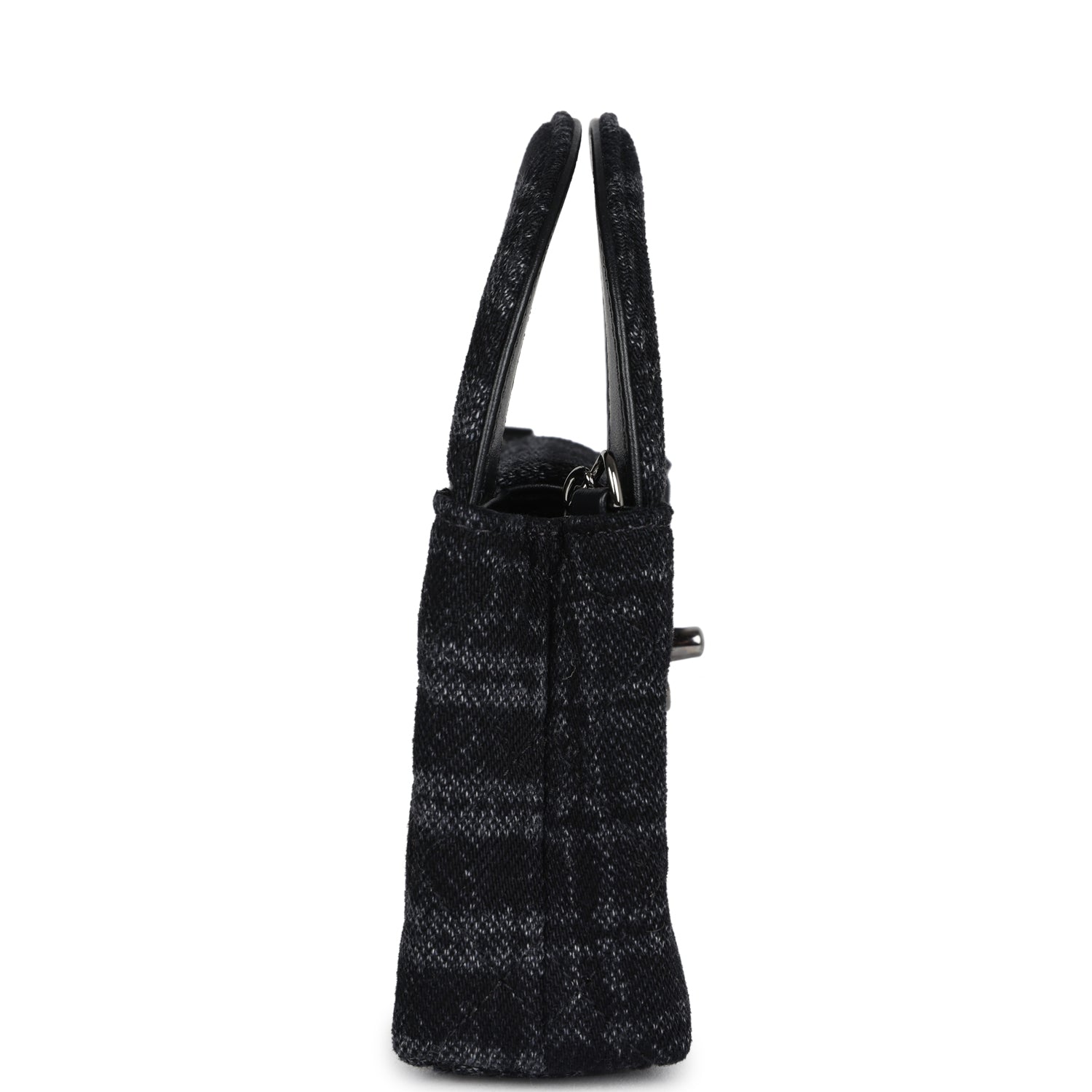 Nano Kelly Shopper Black and Grey Printed Denim Ruthenium Hardware