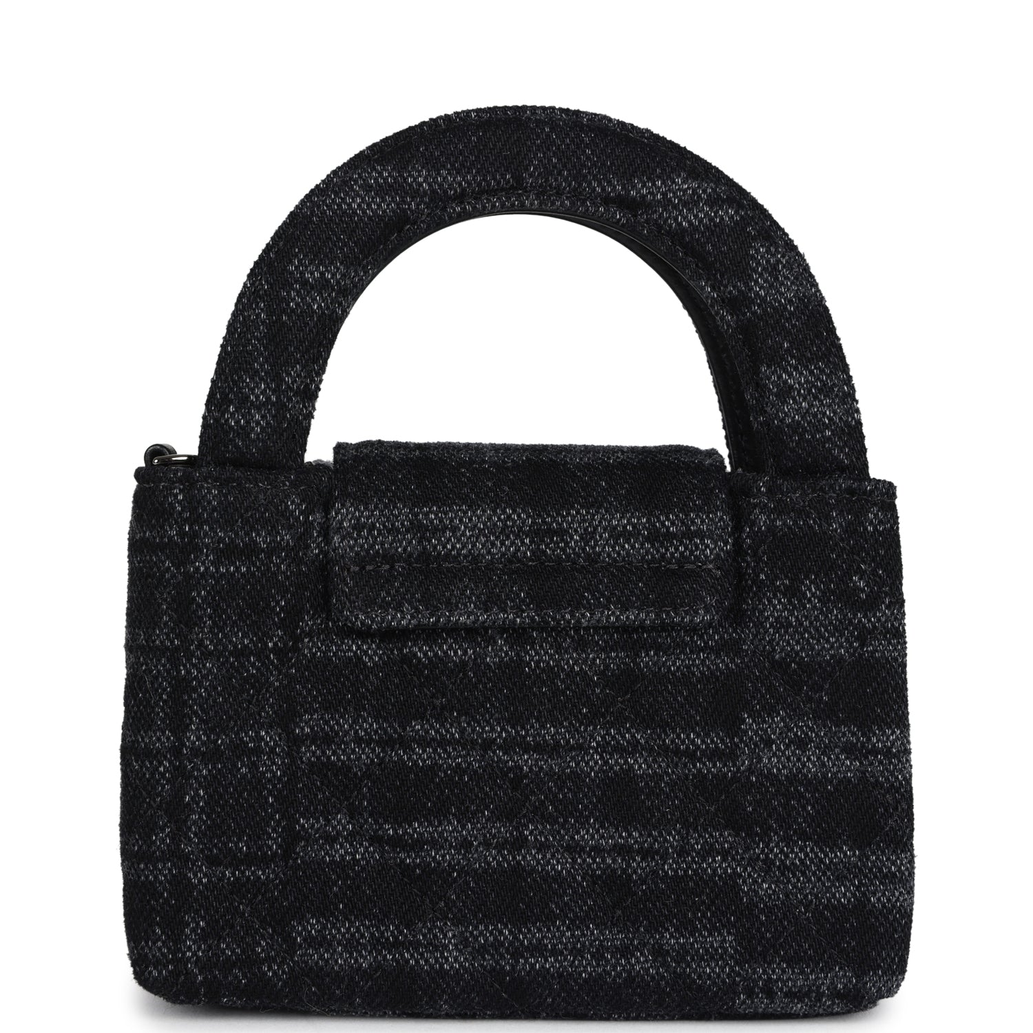 Nano Kelly Shopper Black and Grey Printed Denim Ruthenium Hardware