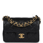 Mini Top Handle Flap Bag Black Grained Calfskin Brushed Gold Hardware
