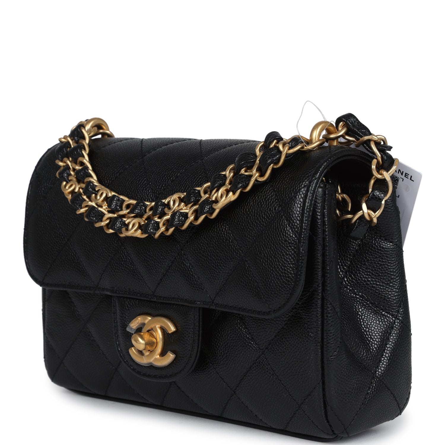 Mini Top Handle Flap Bag Black Grained Calfskin Brushed Gold Hardware