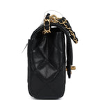 Mini Top Handle Flap Bag Black Grained Calfskin Brushed Gold Hardware