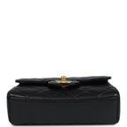 Mini Top Handle Flap Bag Black Grained Calfskin Brushed Gold Hardware