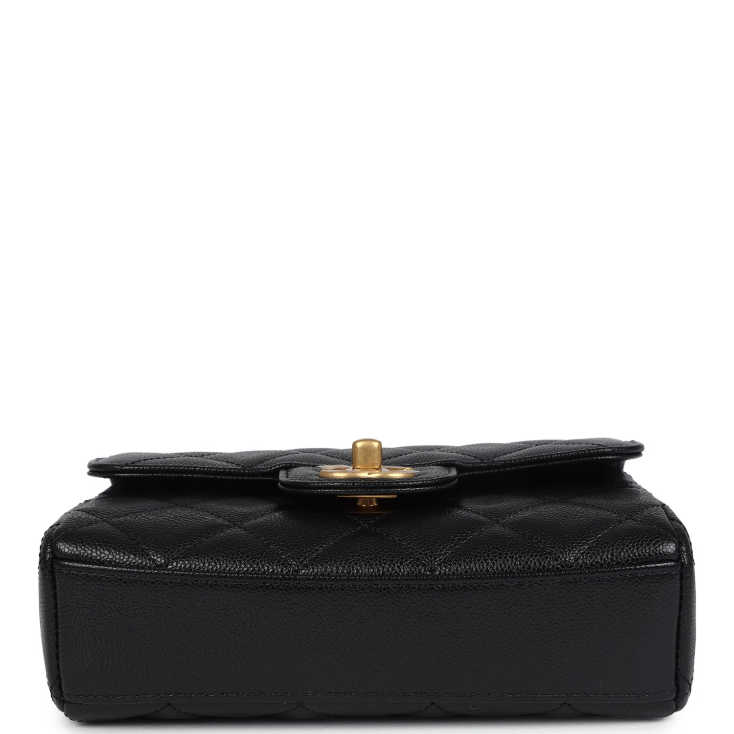 Mini Top Handle Flap Bag Black Grained Calfskin Brushed Gold Hardware