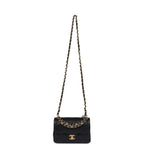 Mini Top Handle Flap Bag Black Grained Calfskin Brushed Gold Hardware