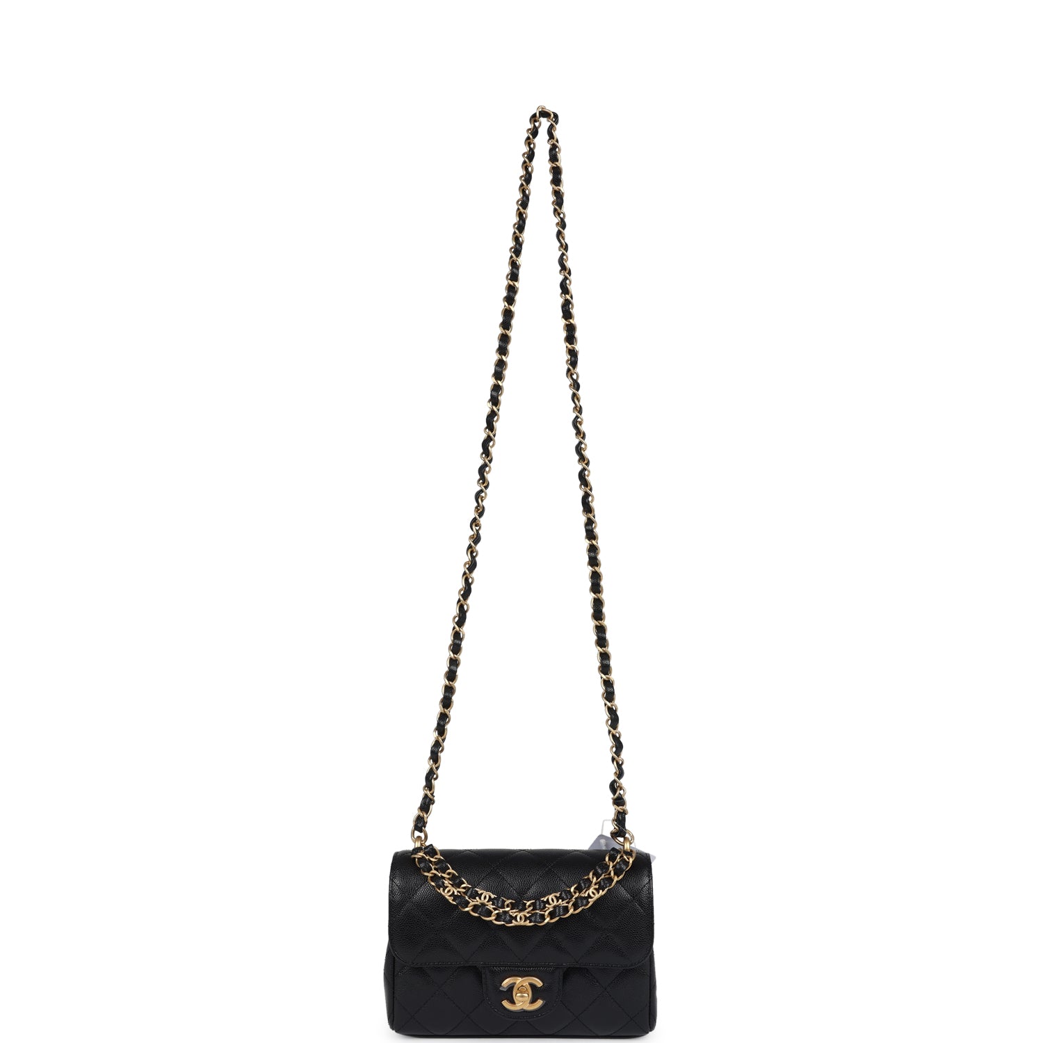 Mini Top Handle Flap Bag Black Grained Calfskin Brushed Gold Hardware