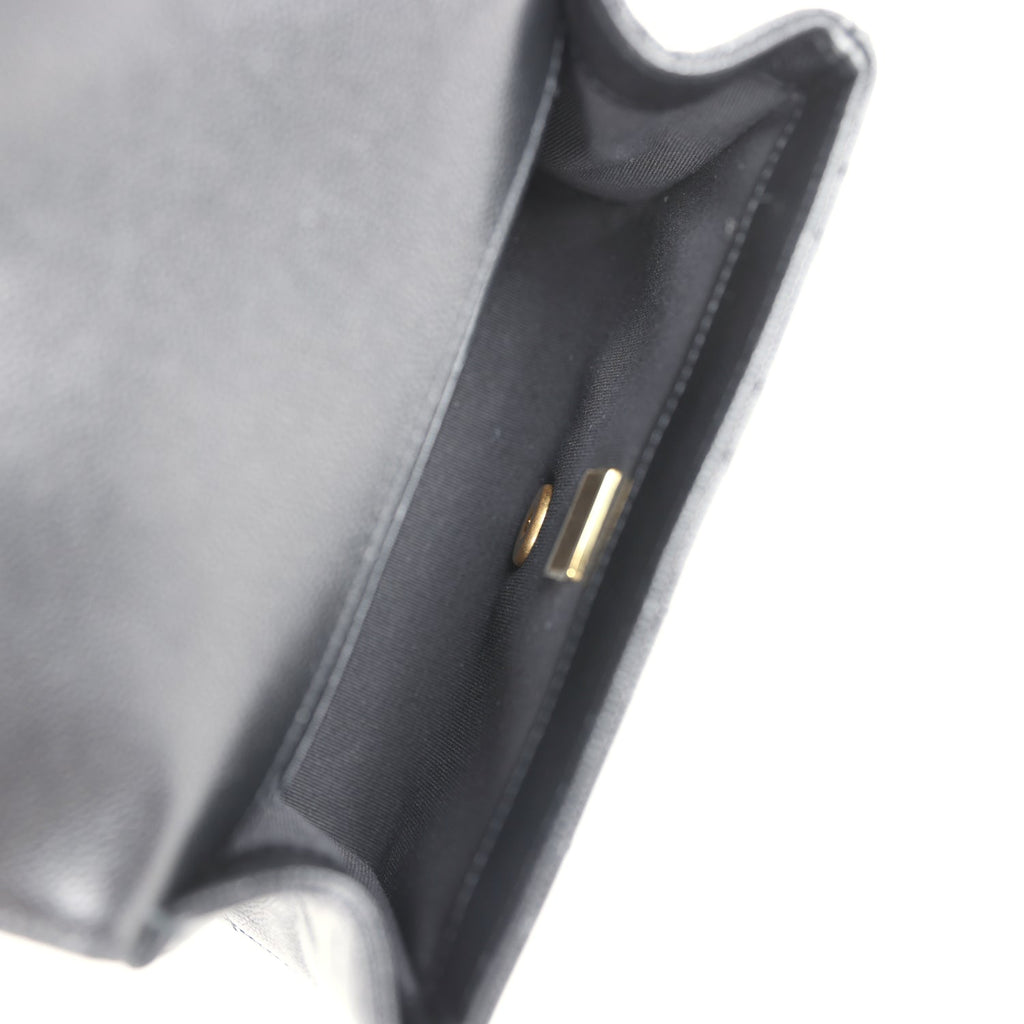 Mini Top Handle Flap Bag Black Grained Calfskin Brushed Gold Hardware