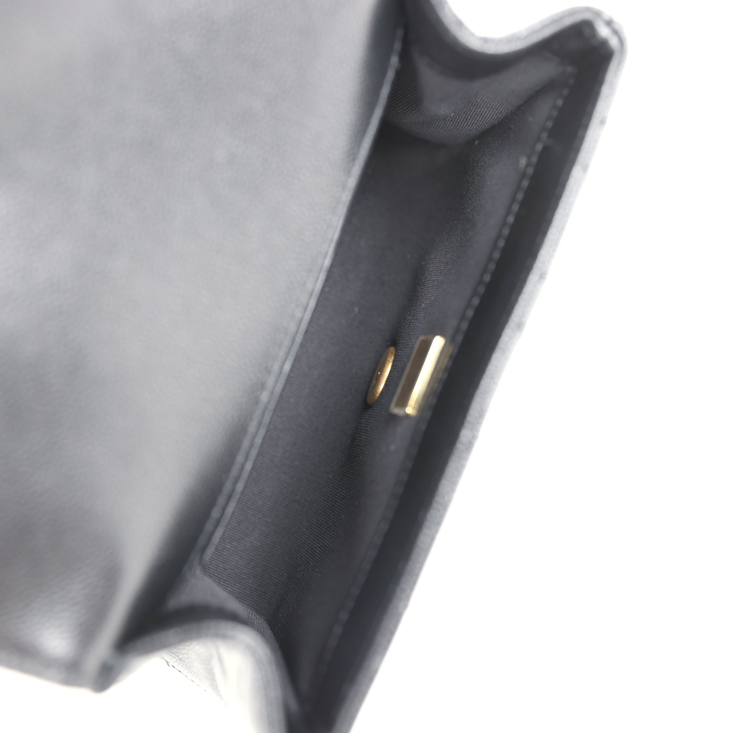 Mini Top Handle Flap Bag Black Grained Calfskin Brushed Gold Hardware