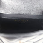 Mini Top Handle Flap Bag Black Grained Calfskin Brushed Gold Hardware