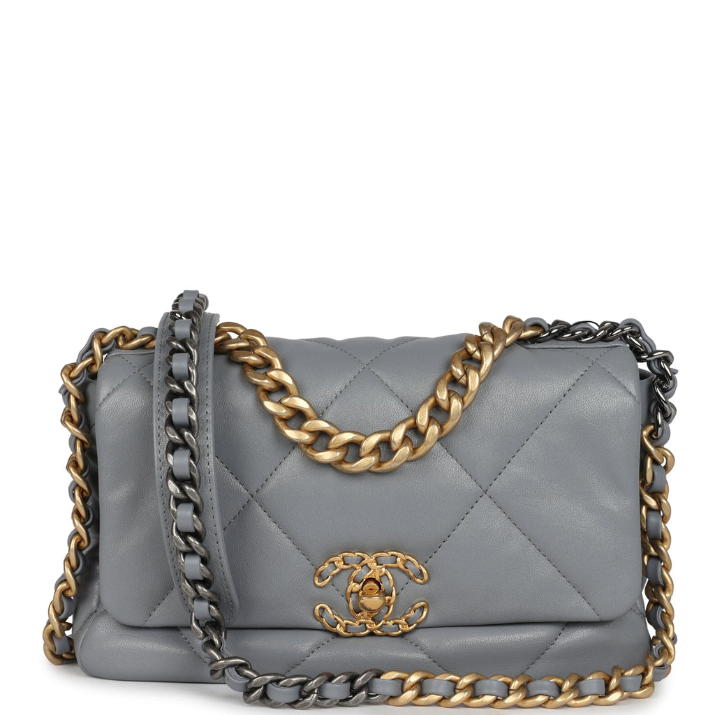 Medium 19 Flap Bag Grey Lambskin Mixed Metal Hardware