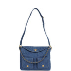 Large Supple Twins Hobo Bag Blue Denim Brushed Gold Hardware