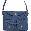 Large Supple Twins Hobo Bag Blue Denim Brushed Gold Hardware