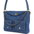 Large Supple Twins Hobo Bag Blue Denim Brushed Gold Hardware