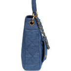 Large Supple Twins Hobo Bag Blue Denim Brushed Gold Hardware