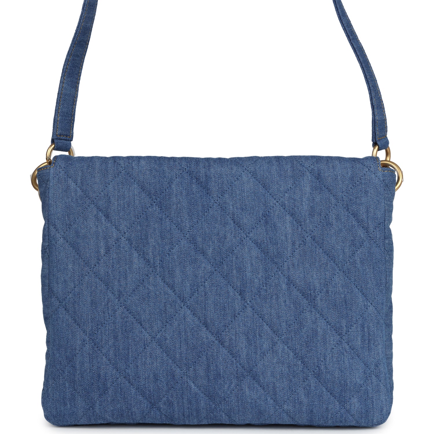 Large Supple Twins Hobo Bag Blue Denim Brushed Gold Hardware