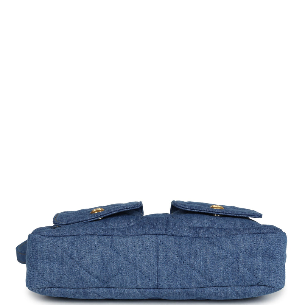 Large Supple Twins Hobo Bag Blue Denim Brushed Gold Hardware