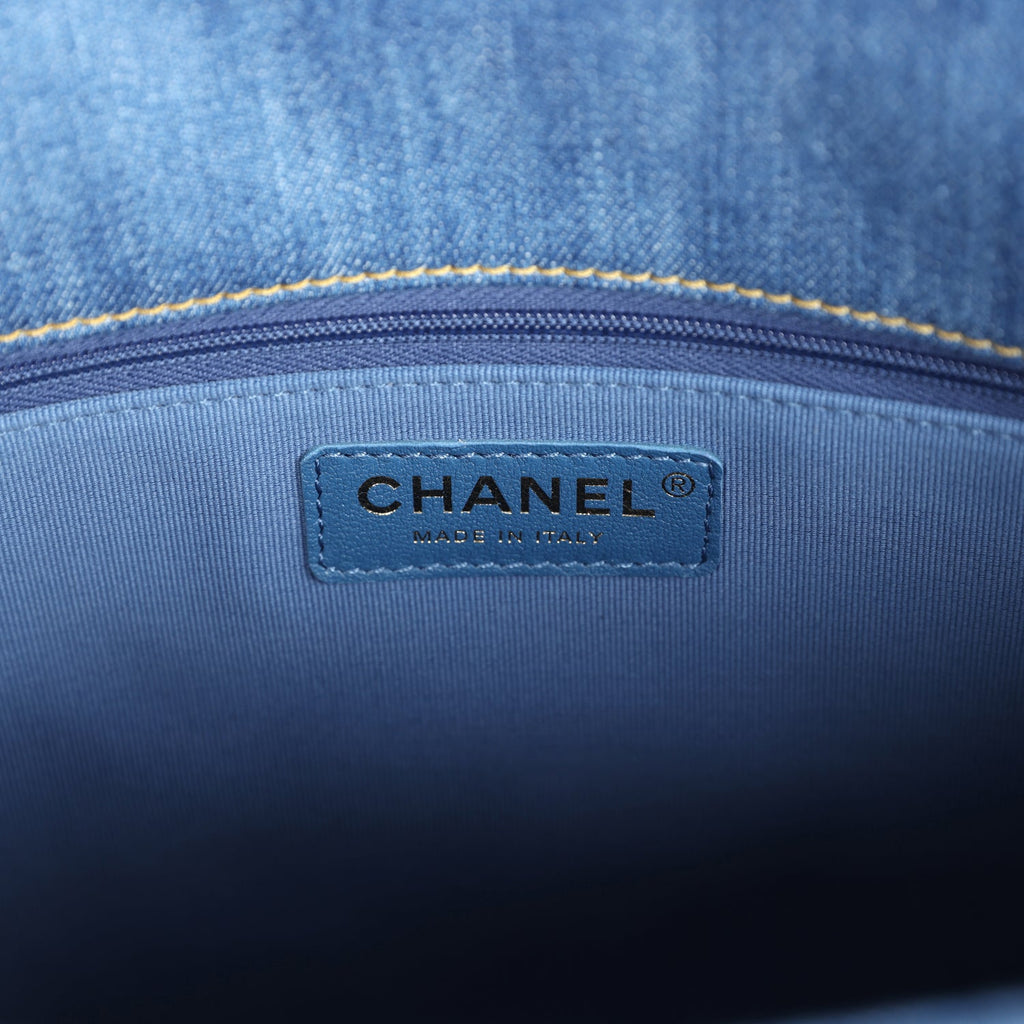 Large Supple Twins Hobo Bag Blue Denim Brushed Gold Hardware
