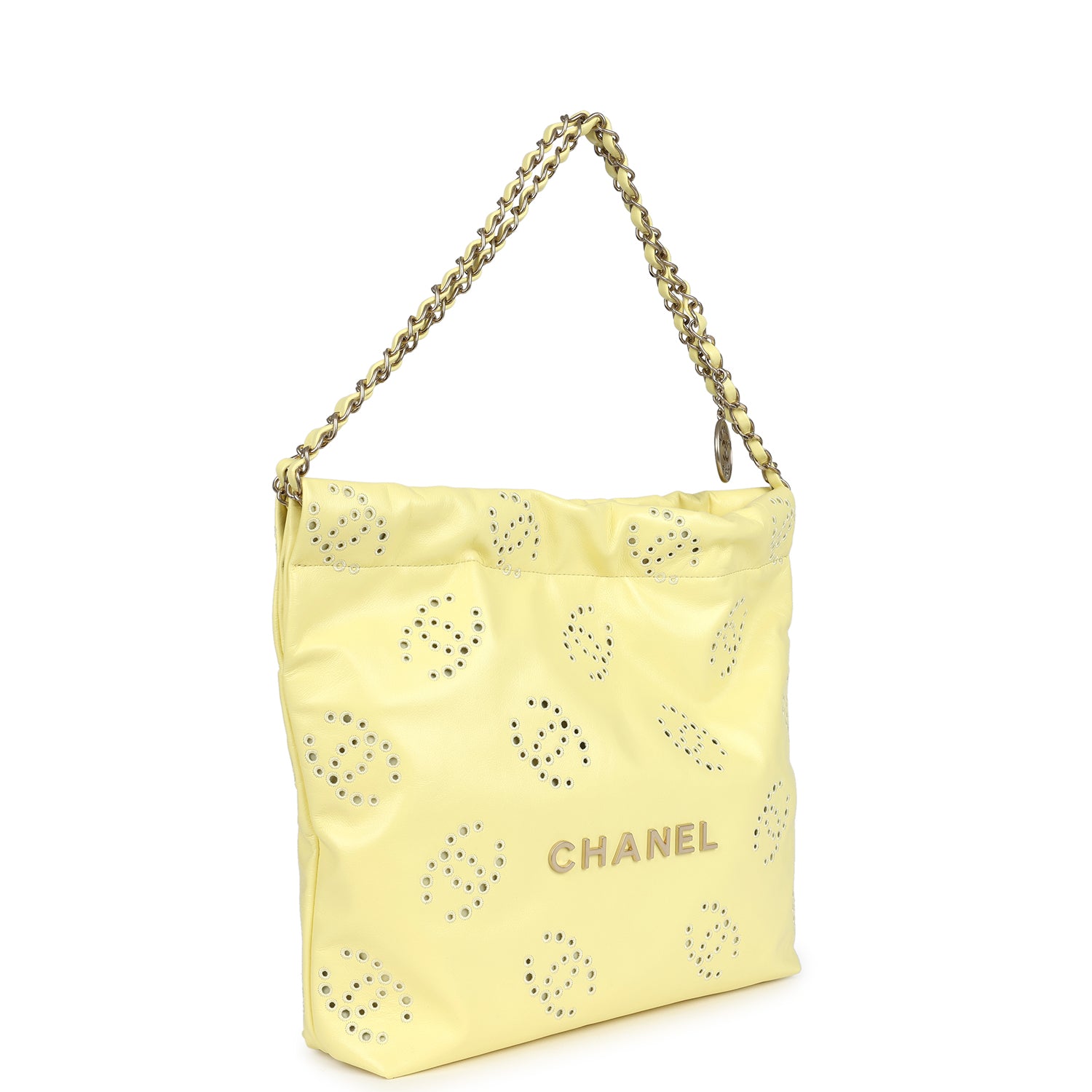 Small 22 Bag Yellow Shiny Calfskin Brushed Gold Hardware