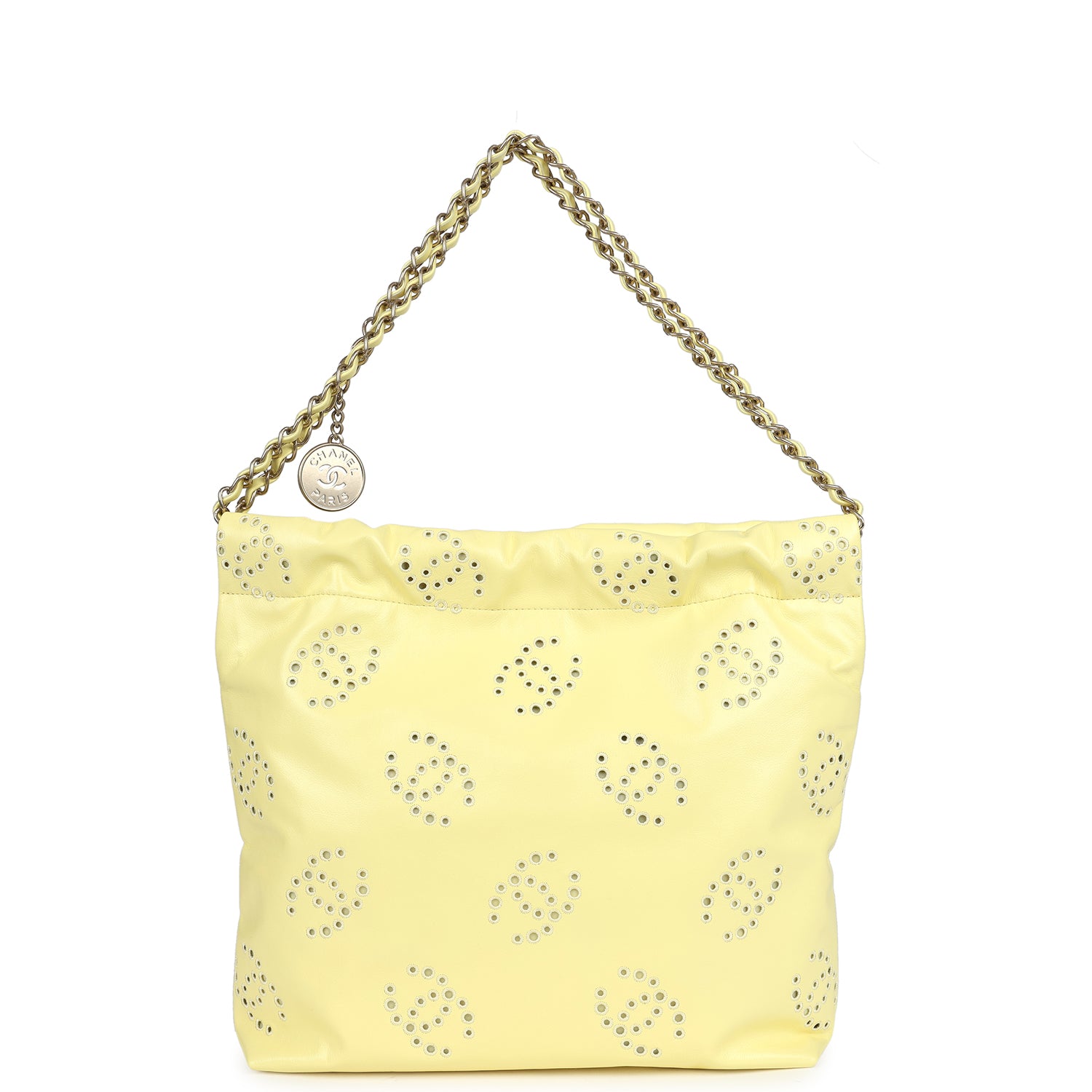 Small 22 Bag Yellow Shiny Calfskin Brushed Gold Hardware
