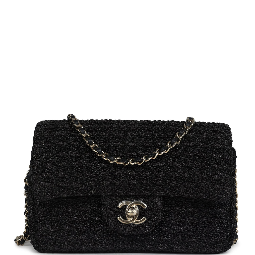 Mini Summer Nights Flap Bag Black Woven Patent Leather Light Gold Hardware