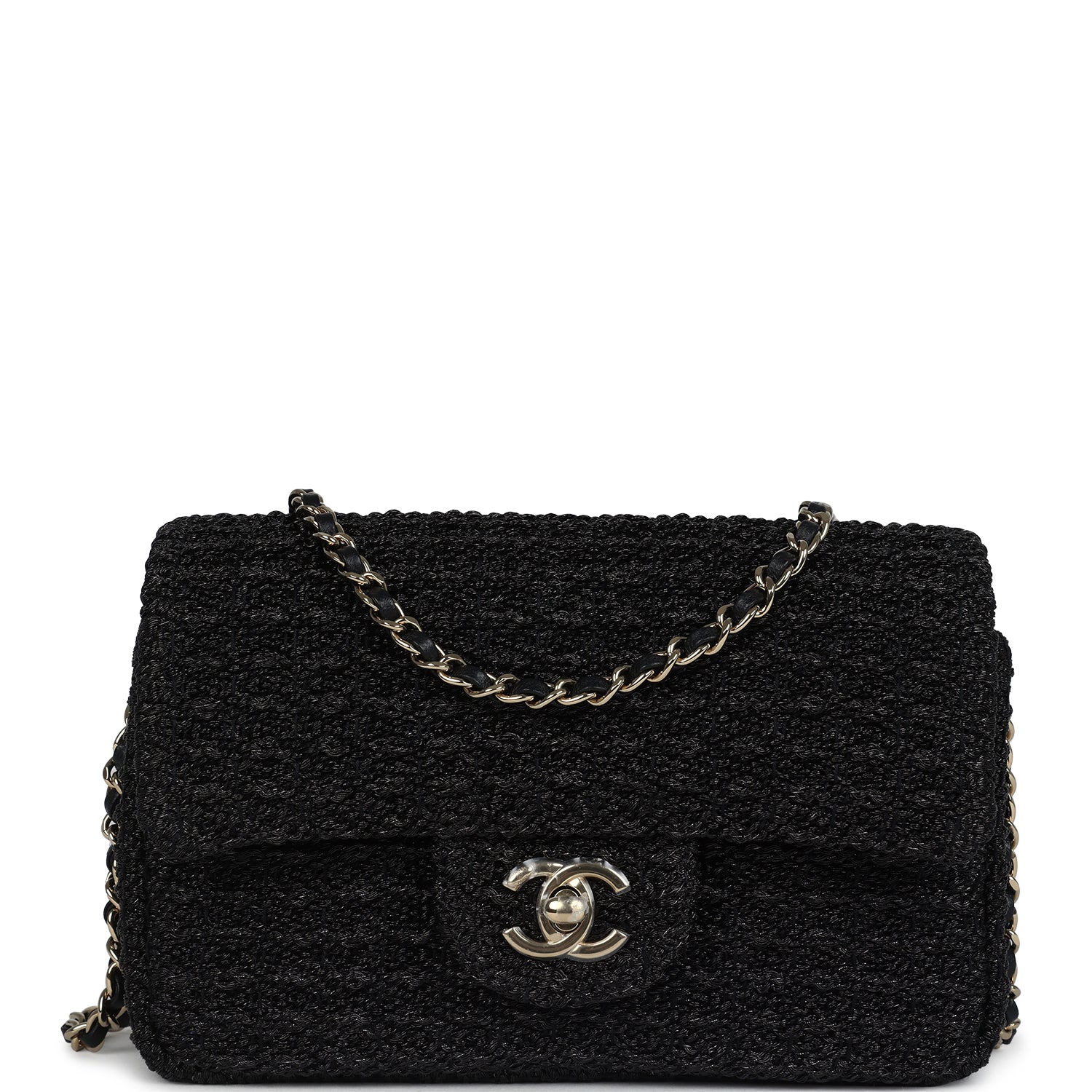 Mini Summer Nights Flap Bag Black Woven Patent Leather Light Gold Hardware