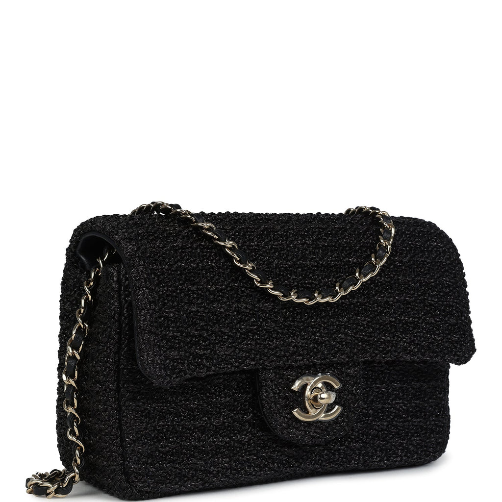 Mini Summer Nights Flap Bag Black Woven Patent Leather Light Gold Hardware